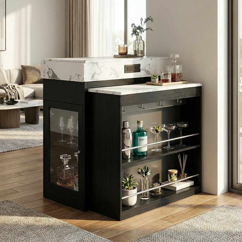 Foldable Dining Table With Hidden Casters&Multi-Port Power Socket - Versatile Kitchen Island Solution
