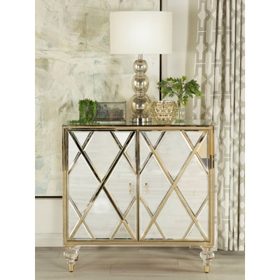 Armoire d'appoint sophistiquée 2 portes argentée et champagne Marranda