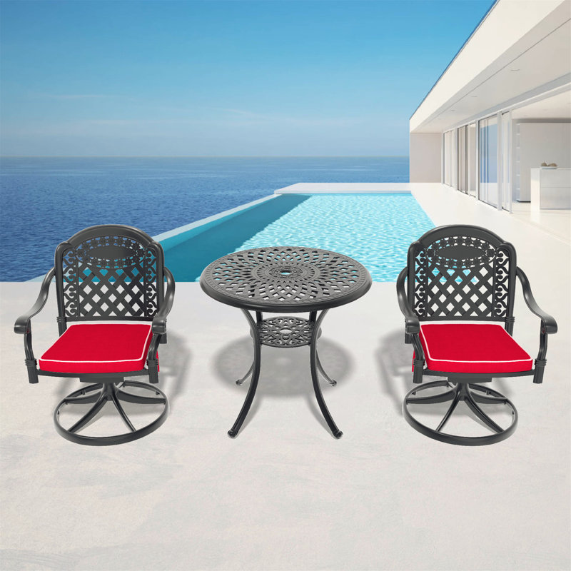 All-Weather Cast Aluminum Dining Set with Swivel Chairs and Umbrella Hole for Outdoor Enjoyment, 2