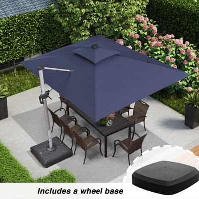 9' X 12' Solar Powered LED Lighted Patio Umbrella Outdoor Rectangle Umbrella With Wheeled Base,Navy