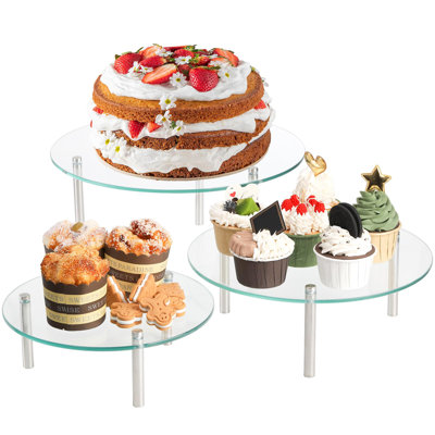 Présentoir à petits gâteaux en verre trempé 3 pièces
