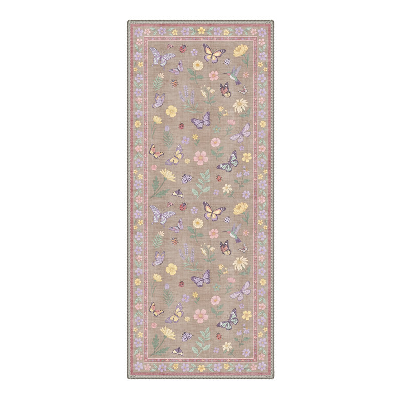 Adonis Vespera Floral Machine Washable Pink / Brown Indoor Area Rug with Non-Slip Backing, Runner 2'3" x 6'