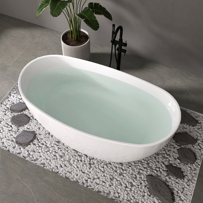 Fslefay 55'' Freestanding Soaking Bathtub Acrylic Freestanding Tub