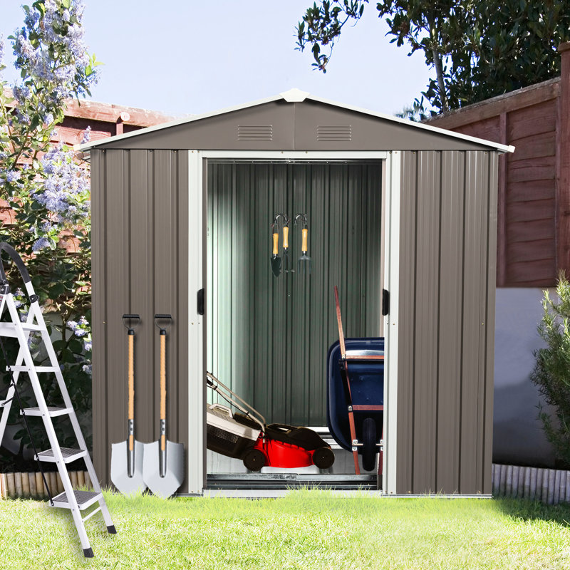 6Ft X 5Ft Outdoor Metal Storage Shed Gray - Galvanized Iron For Weather- And Structures Durability Functionality, Gray