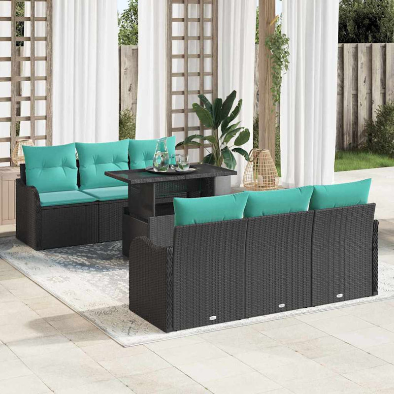  Garden Sofa Set With Cushion Manual 7 Pcs Black Poly Rattan