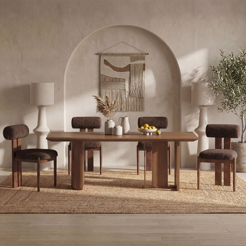 48cm H Upholstered Dining Chair in Camel, Walnut, 4, Dark Brown