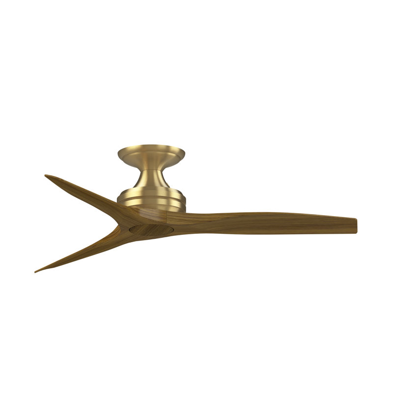 Spitfire 48 inch Flush Indoor/Outdoor Ceiling Fan - Brushed Satin Brass with Koa blades, Brushed Satin Brass, Koa
