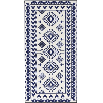 Reversible Outdoor Carpet For Patio And Beach Parties, 9' X 18', Blue White Rhombus Design, Polypropylene With Protective Coating Relaxation,