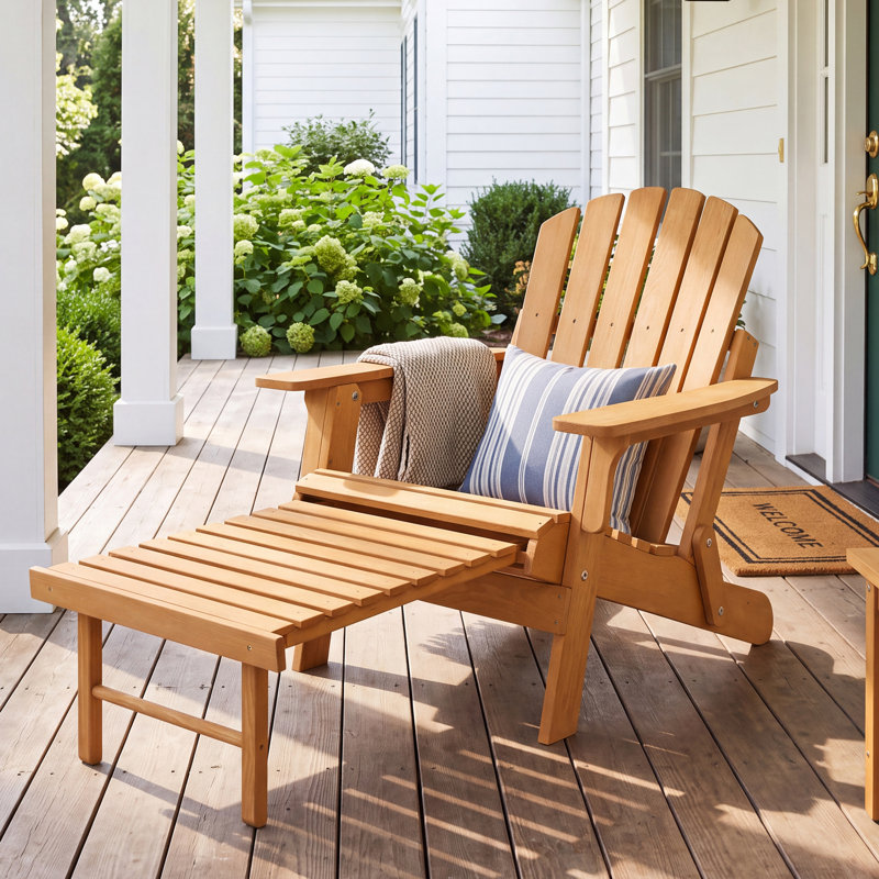 Chaise Adirondack surdimensionnée en bois massif avec repose-pieds rétractable, conception pliante et accoudoirs larges pour la terrasse et la cour arrière