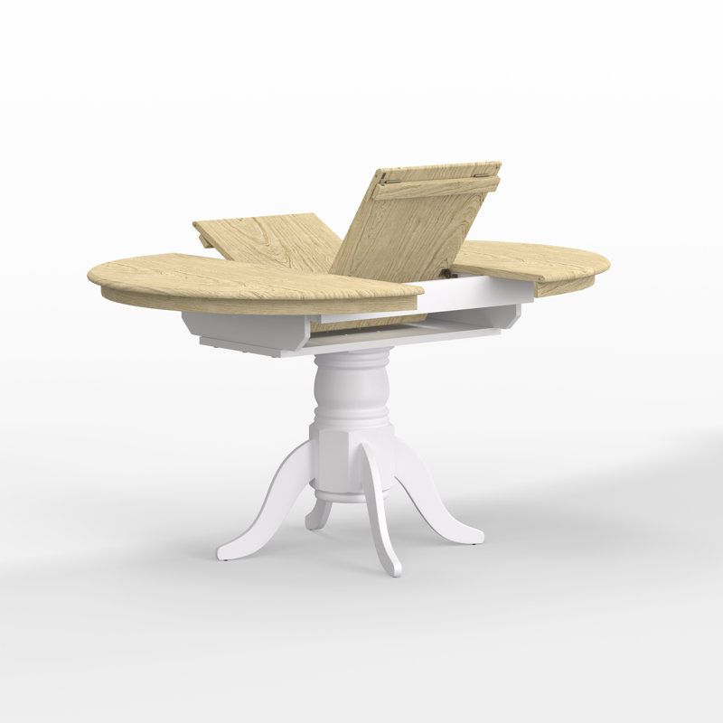 Uman Solid Wood Top Pedestal Dining Set, White/Natural, Natural/White, 7 Piece Dining Set
