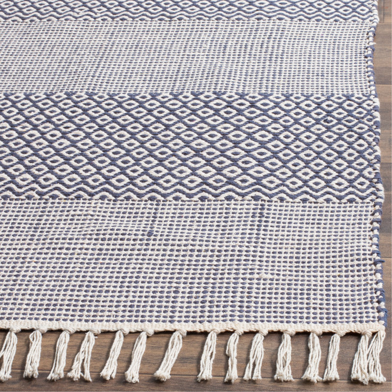 Annia Hand Woven Cotton Striped Rug, Square 4'