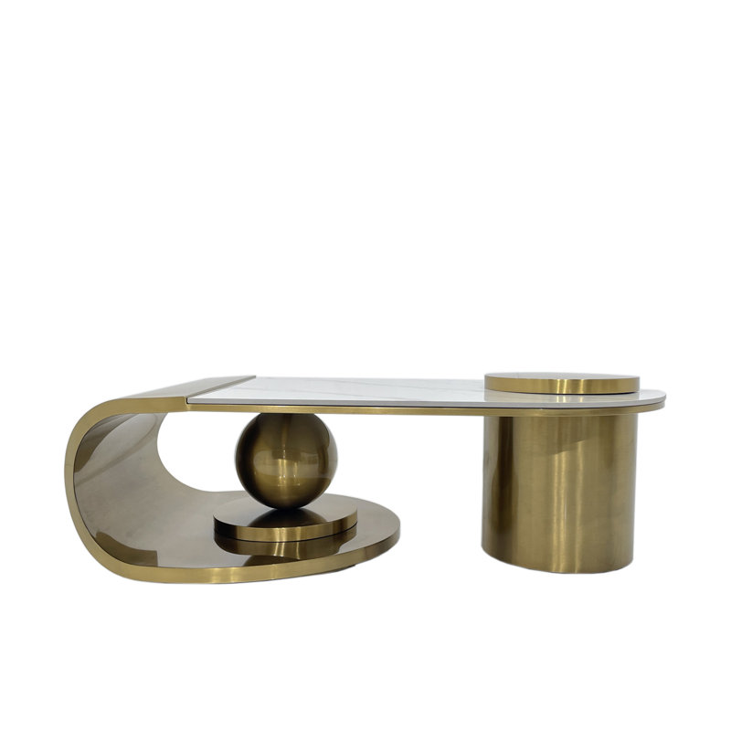 Sintered Stone Coffee Table, Matte Gold Base