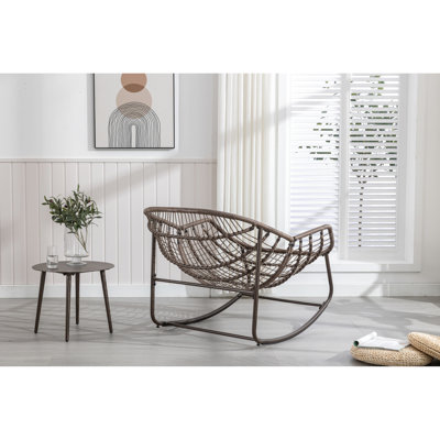 Comfy Navy Blue Rocking Chair For Patio - With Construction, Soft Cushion Outdoor Lounge Garden, Living Room , Comfortable
