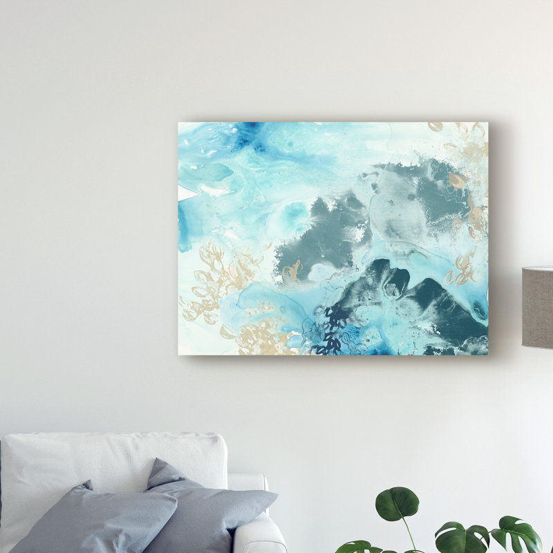 « aqua wave form i », reproduction de peinture à l’acrylique sur toile tendue, H 14 po x l 19 po x P 2 po