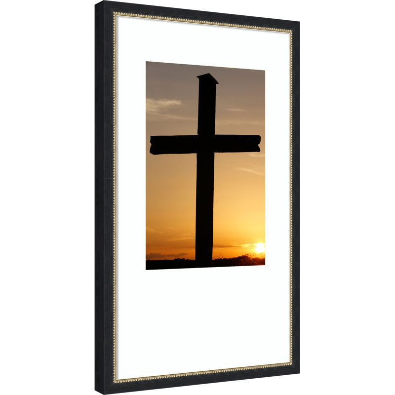 «Cross At Sunse» par Sancoins, impression sur bois encadrée, 34 x 20, Noir Belmont