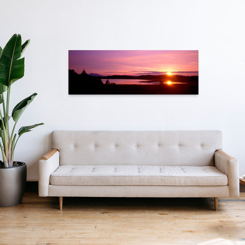 Allemagne, lac Forggen, coucher de soleil, paysage forestier contemporain abstrait abstrait, H 16 po x l 48 po