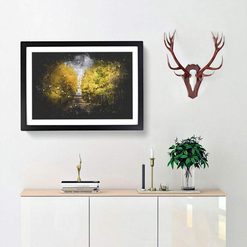 Road Through A Yellow Forest - Picture Frame Graphic Art, 33cm H x 45cm W x 2cm D, Black Framed