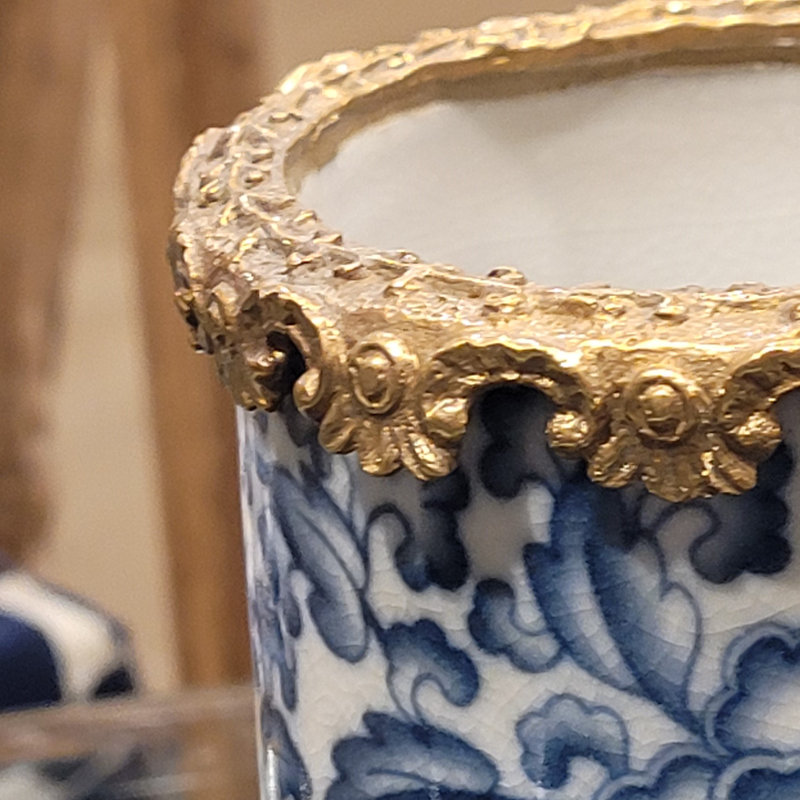 Porcelain Round Vase Blue and White Floral