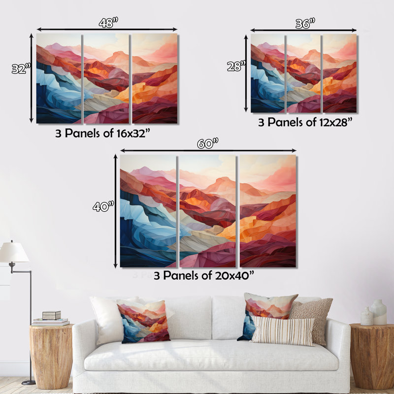 Corail bleu sarcelle majestueux Palette - montagnes grand art mural, Cadre simple argenté, H 12 po x l 20 po x P 1 po