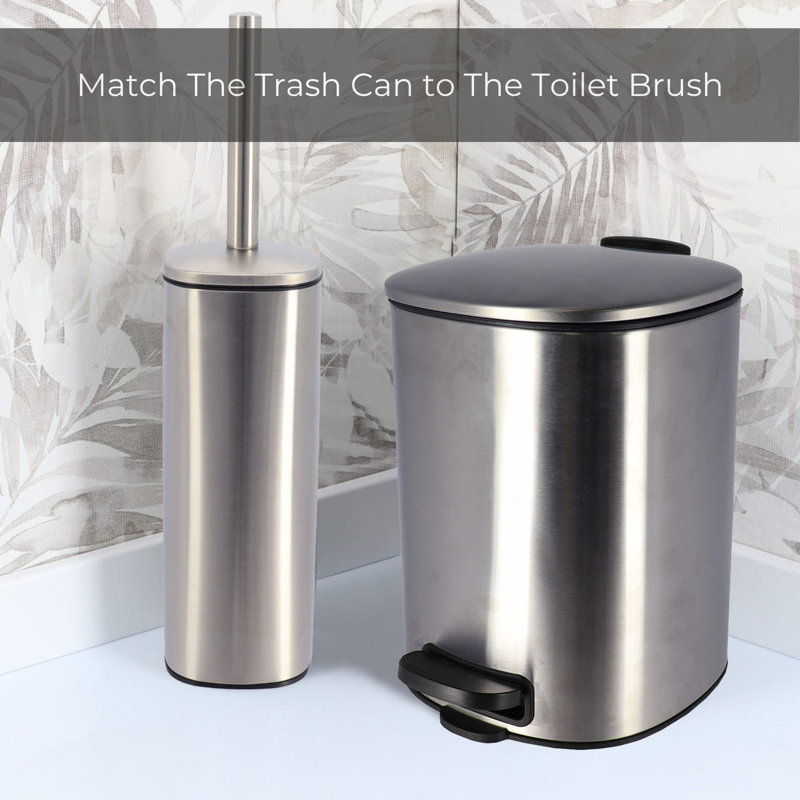 Large Chrome Metal Trash Can with Silent Soft Close Lid and Foot Pedal