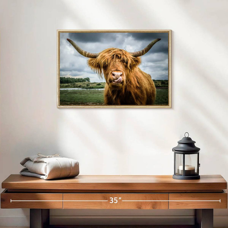 Silly Highland Cow, Cadre flottant en bois naturel, 19 po x 13 po