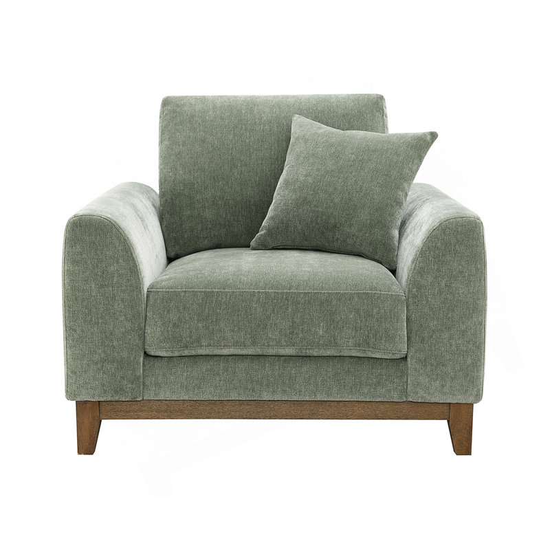 Chaise de style moderne Mid-Century avec coussin décoratif, Vert olive