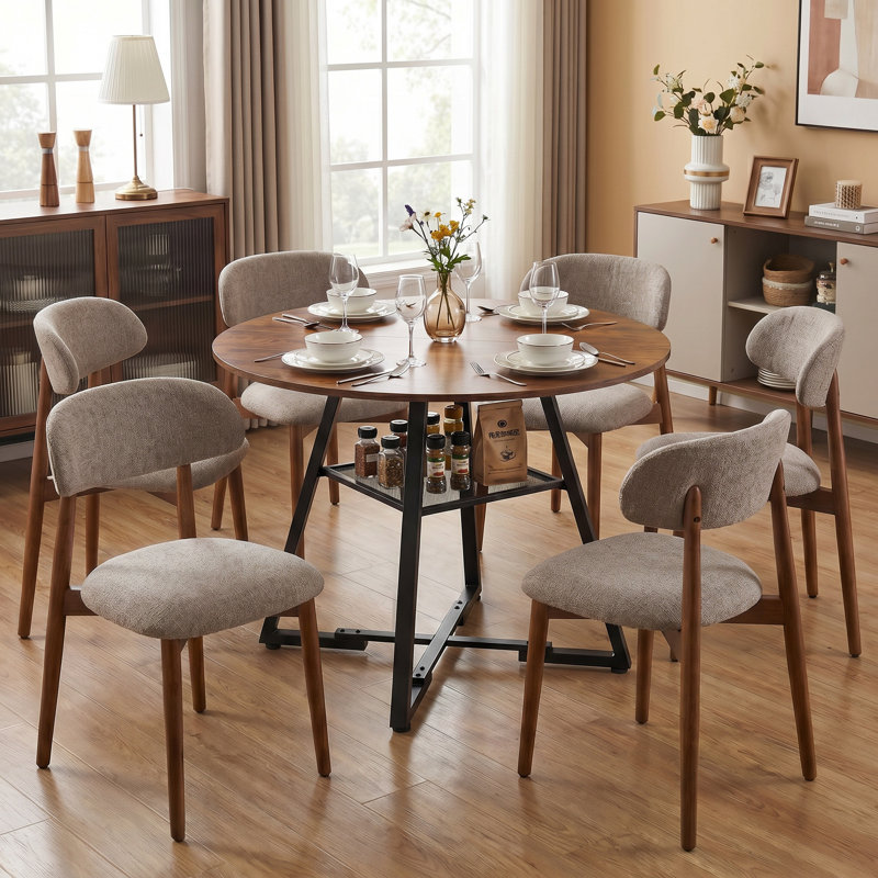 Ensemble de table de salle à manger moderne de 47 po avec chaise H 32,1 po Ameah, 7 pièces : table, 6 chaises, Brun, Brun