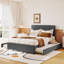 Lit plateforme en lin gris avec lit gigogne et tiroirs de rangement-809264665-809264664