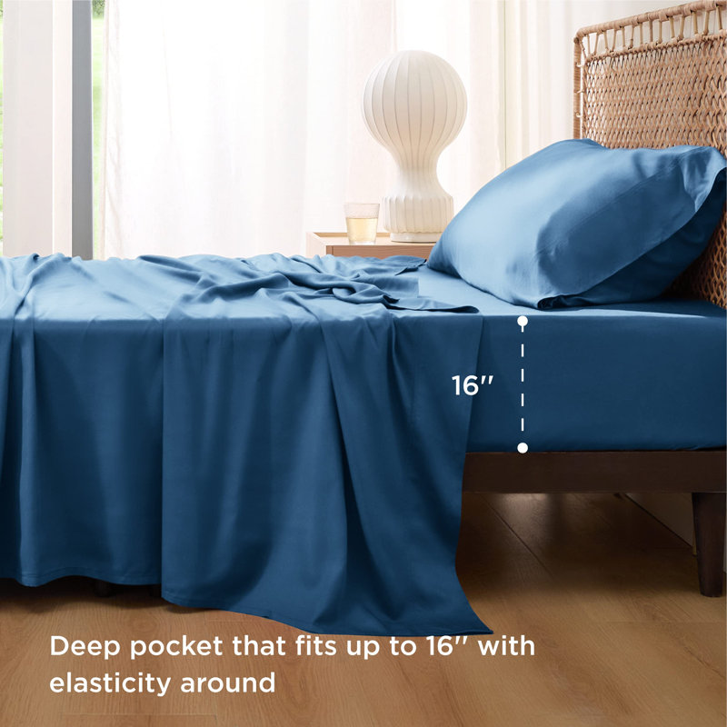 Essential Collection Cooling Rayon Derived from Bamboo Sheet Set, Twin Sheet Set with 1 Pillowcase, Peacock Blue