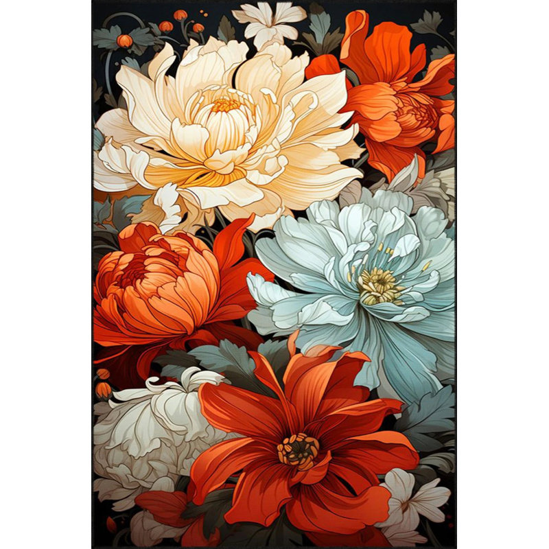Flower Colored Modern Patterned Washable Carpet, Rectangle 2'4" x 4'