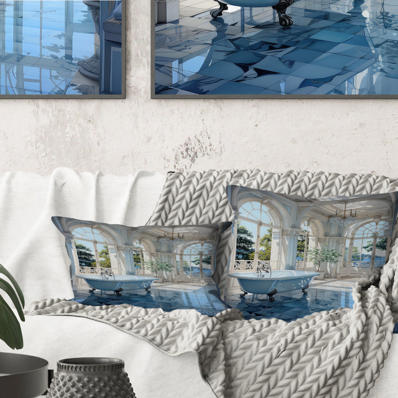Bathroom Tranquil Reflections II - Coussin décoratif imprimé pour salle de bain, H 18 po x l 18 po, Carré