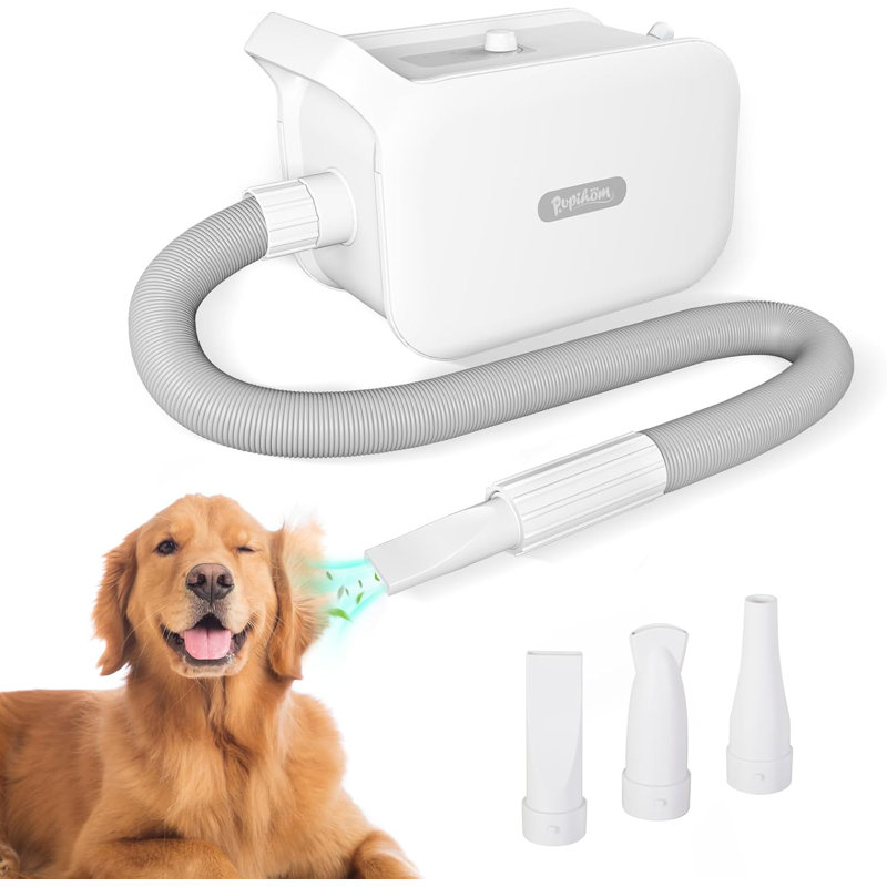 Pupihom Pet Hair Dryer, Dog Hair Blower For Grooming With Adjustable Airflow & Temperature Control, Smart Pet Dryer With Led Screen, 3 Nozzles, Dog Blow Dryer With High Velocity Negative Ion Motor