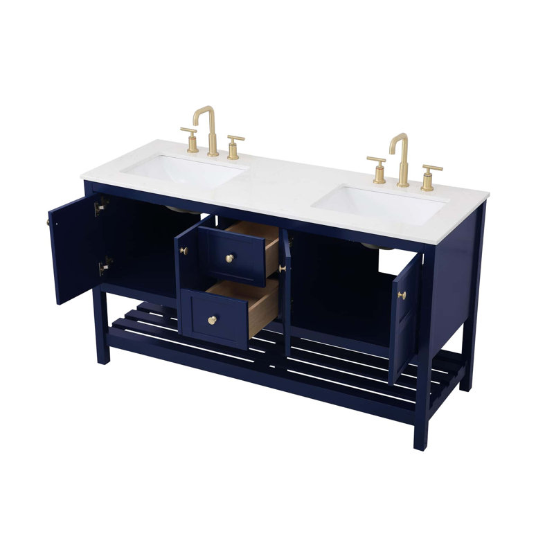 Krish 60'' Double Bathroom Vanity with Top, Blue