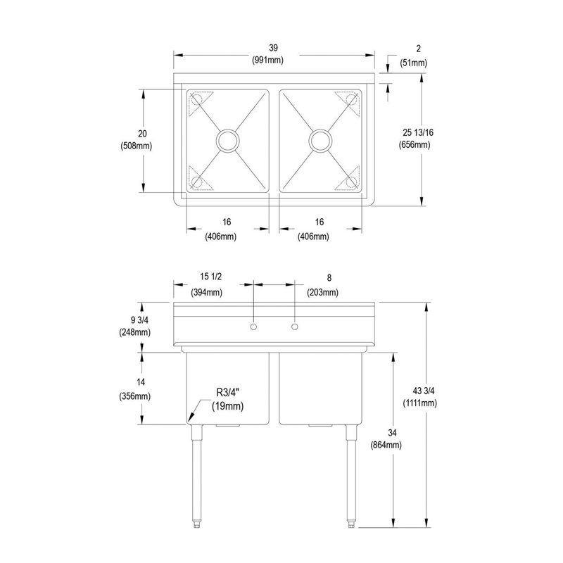 Évier de service autoportant L 39 po x l 25,81 po Dependabilt