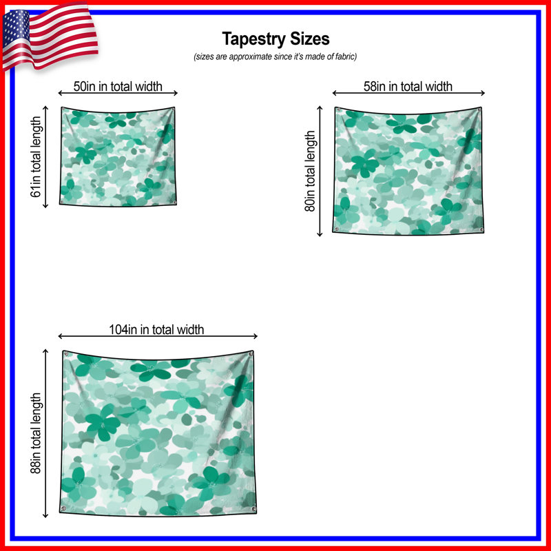 Tapisserie murale fleurs - décoration murale florale, 50in H x60in W with 4 Grommets