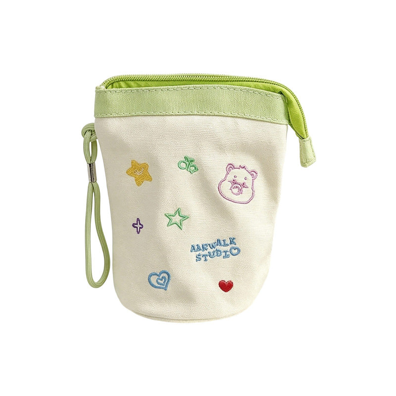 Trousse à crayons cylindrique pliable grande capacité, Blanc