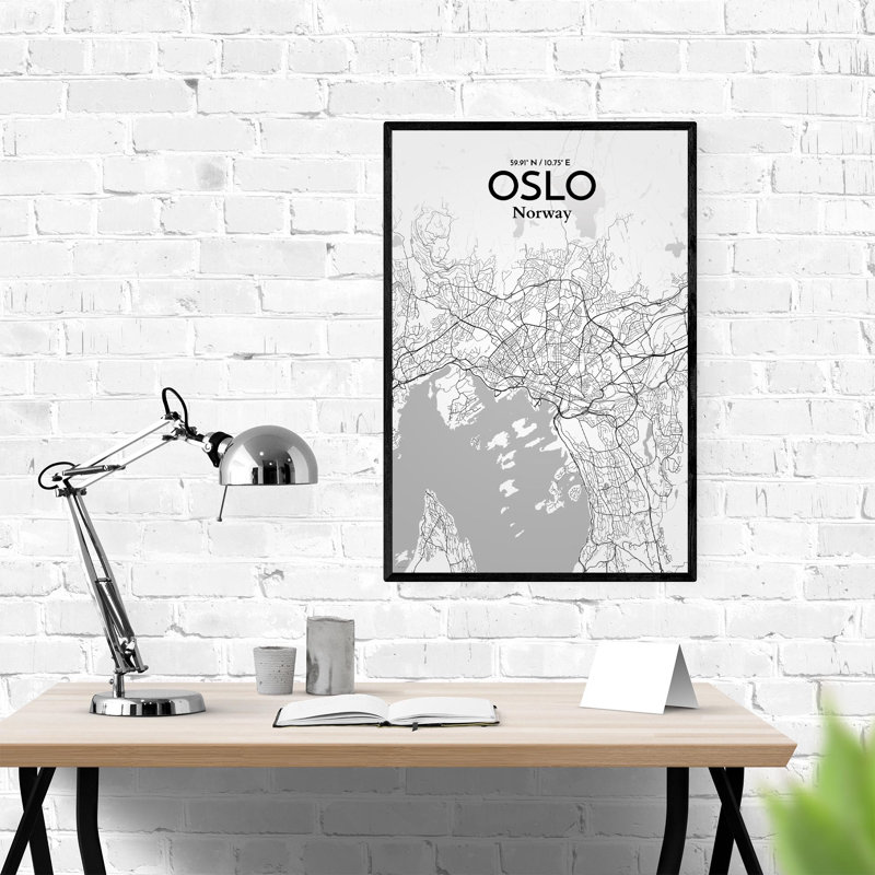 Oslo, carte de la ville, impression, Gris / blanc, H 36 po x l 24 po