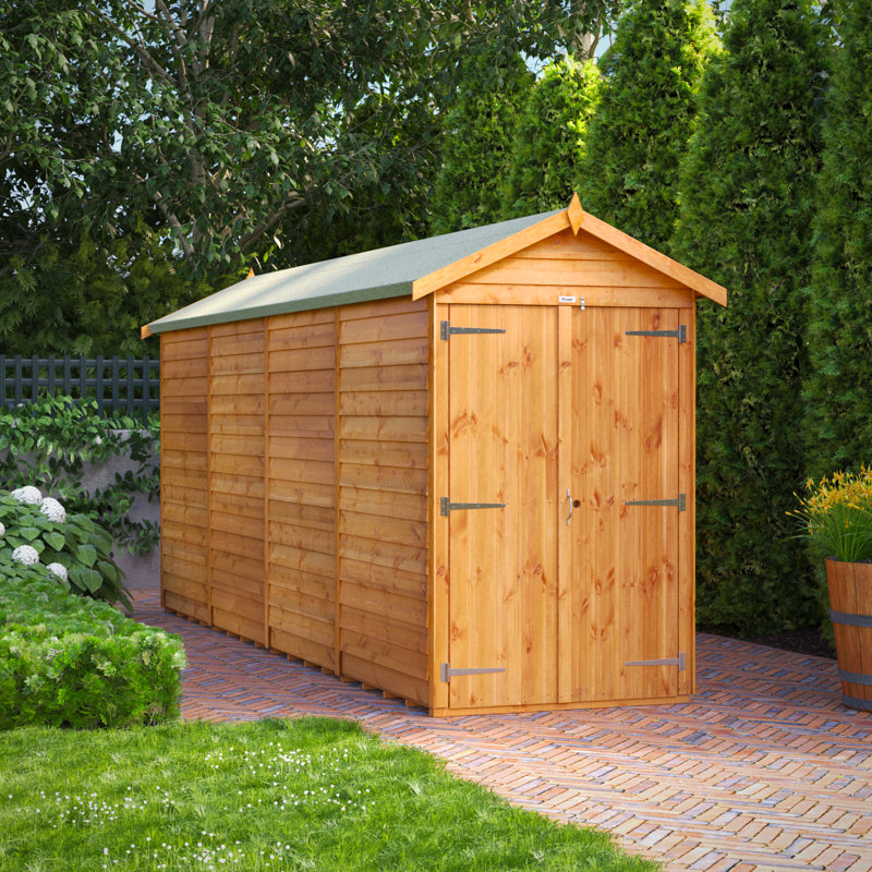 Powersheds 16 x 4ft Timber Overlap Windowless Apex Garden Shed, Double Doors
