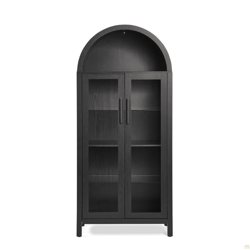 Armoire de rangement moderne en bois de style rétro avec cloisons réglables en verre