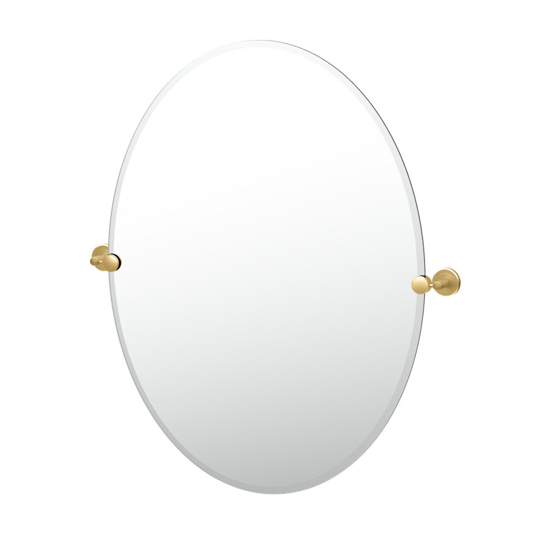 Latitude II Frameless Oval Wall Mirror | Bathroom Vanity Mirror, 26.5" H x 24" W x 2" D, Brushed Brass