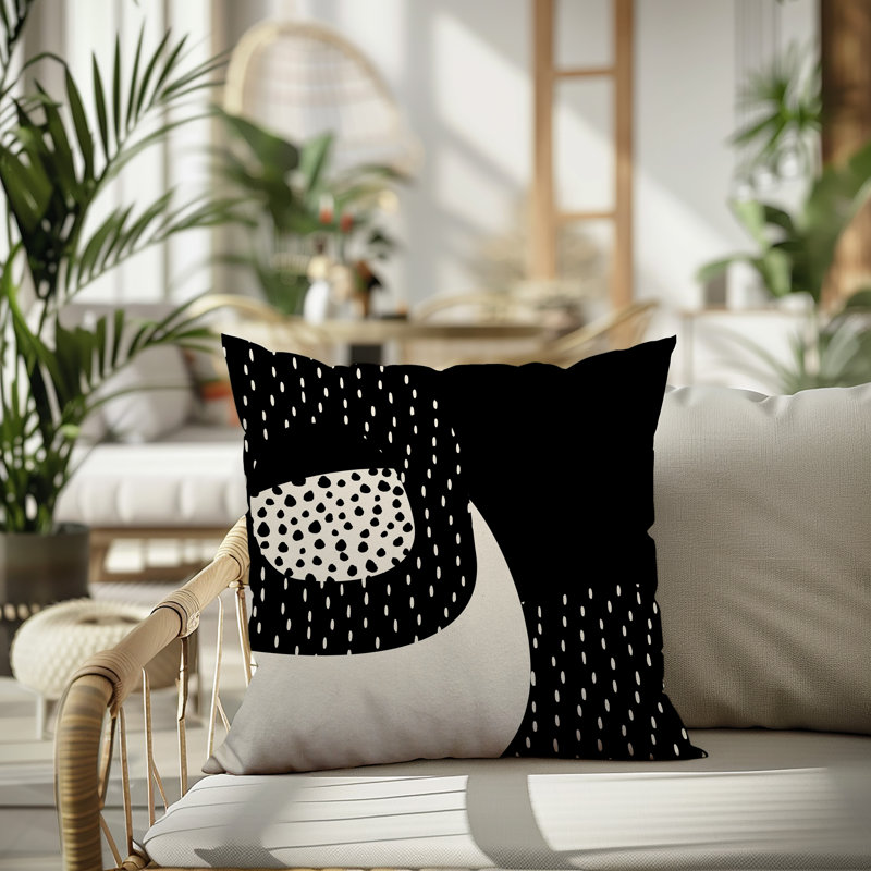 Coussin carré intérieur / extérieur pia, H 15 po x l 15 po, Noir/Blanc cassé