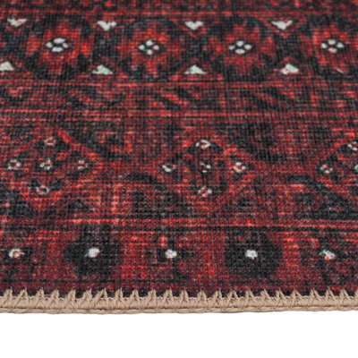 Machine Washable Red Traditional Persian Style Distressed Living Room Area Rug