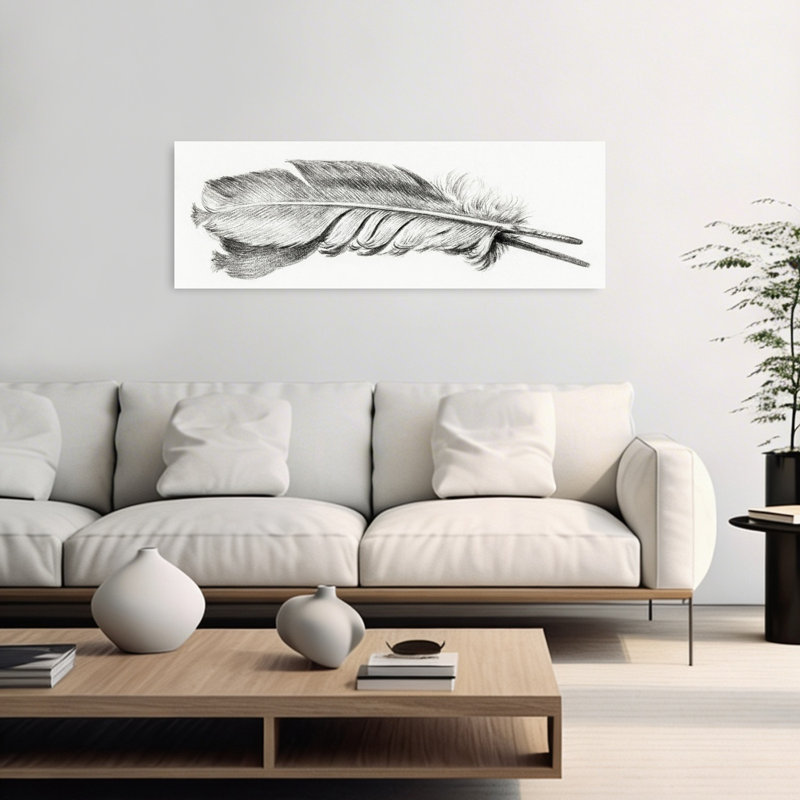 Plume classique rétro, art mural rétro, H 16 po x l 48 po