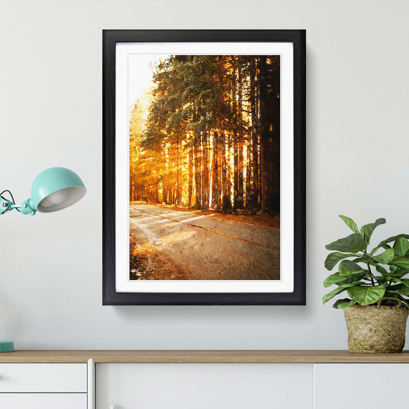 Sunlight Through the Forest - Picture Frame Painting Print, Black Framed, 48cm H x 36cm W x 2cm D