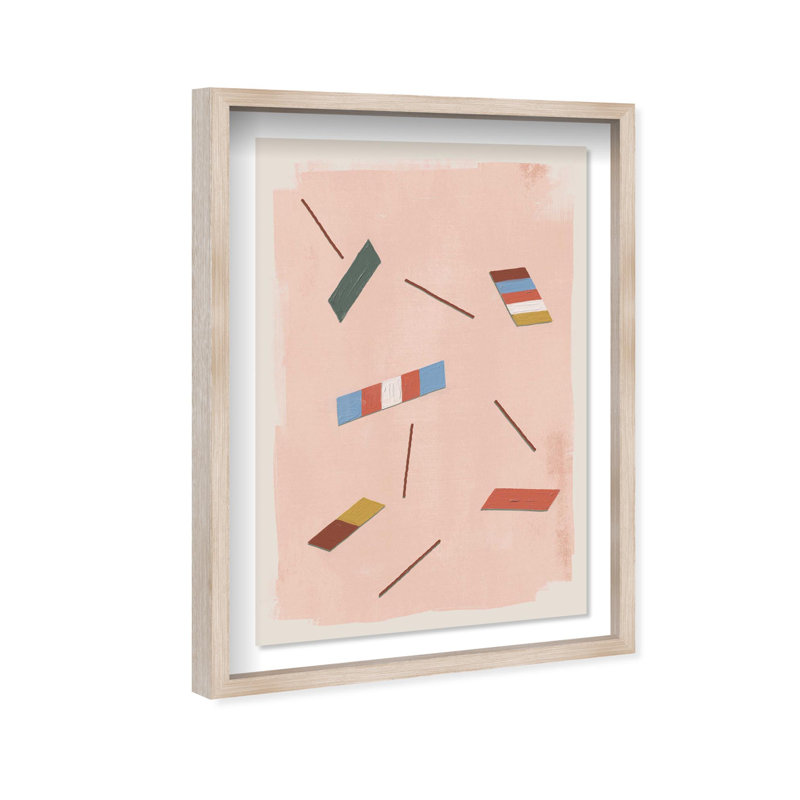 Oliver Gal Floating Color Blocks in Pink Abstract - Luxury Shadowbox Framed Wall Art, Cream, 26" H x 18" W