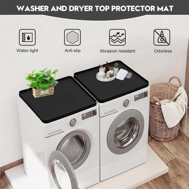 Tapis de protection en silicone pour laveuse et sécheuse, paquet de 2 27 po x 27 po, protection des rebords surélevés, facile à nettoyer, noir