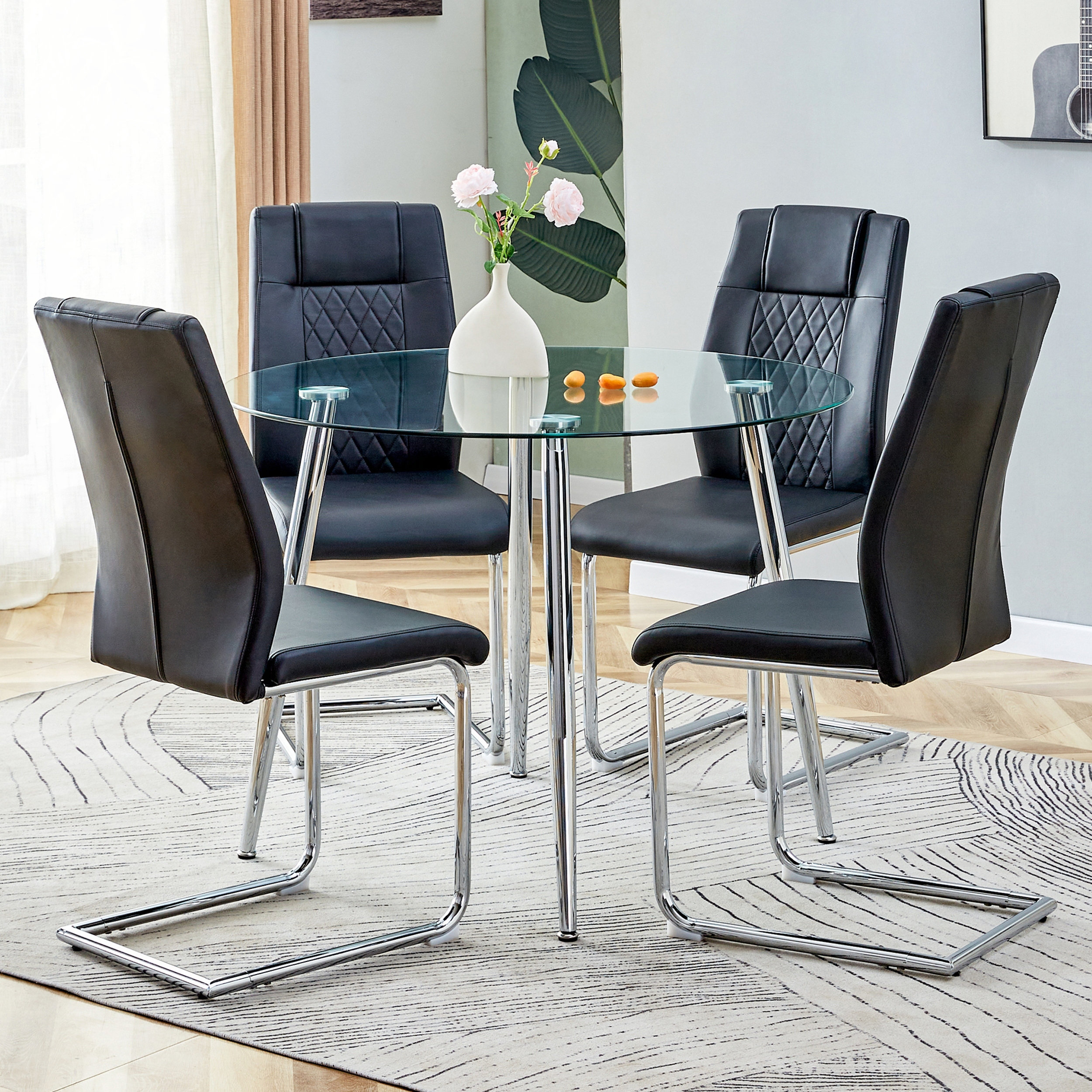 Ivy Bronx Table and chair set.A 38.6" Diameter Transparent Tempered ...