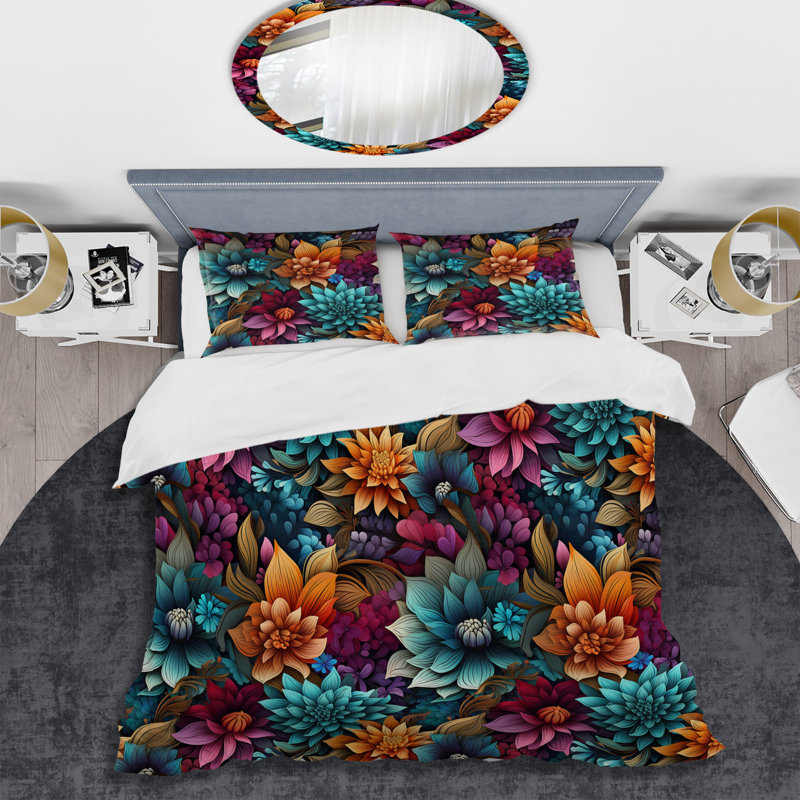 Ensemble de housse de couette Dahlia Mandalas, Housse de couette pour très grand lit et 2 très