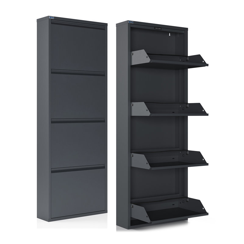 Antibacterial 4 Tier Metal Shoe Cabinet Without Holes, Anthracite