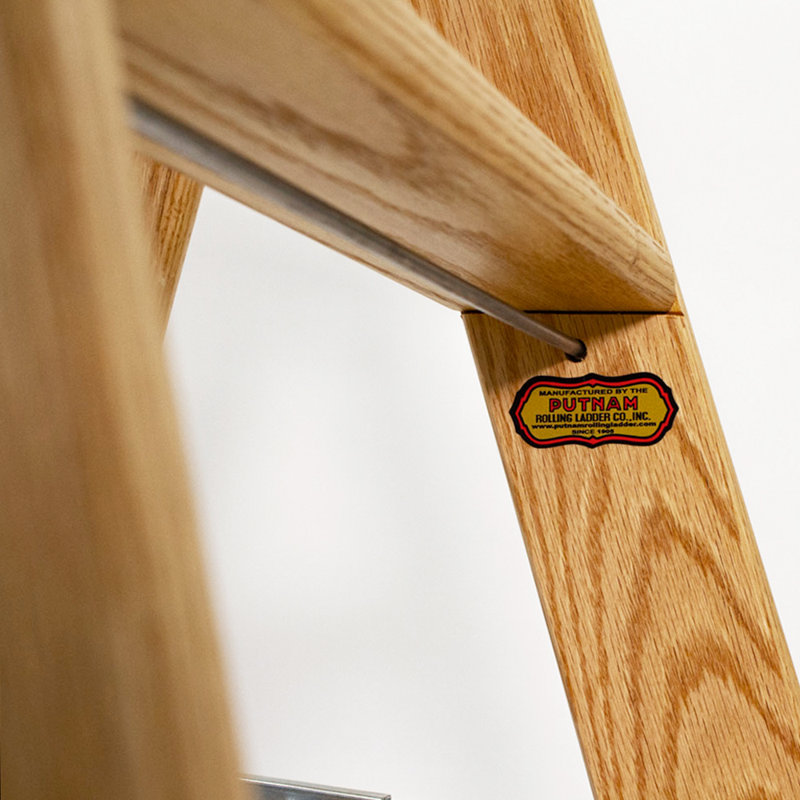 36" Red Oak 3-Step Foldable Rolling Ladder